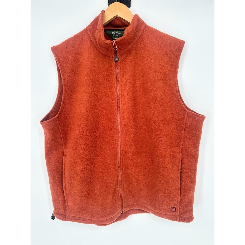 Woolrich Fleece Vest Mens L Activewear Burnt Orange Zip Front Pocket Outdoor
